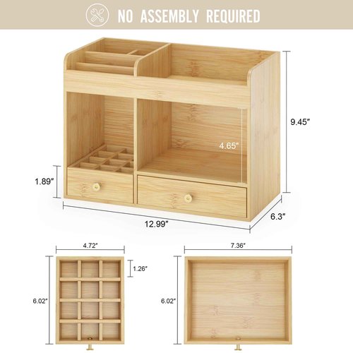 Wisuce Essentials Large Makeup Organizer with Drawers, Bamboo Countertop Cosmetic Storage for Dresser Vanity Organizer Beauty Desk Skincare Holders Container Make Up Organizing for Lipstick