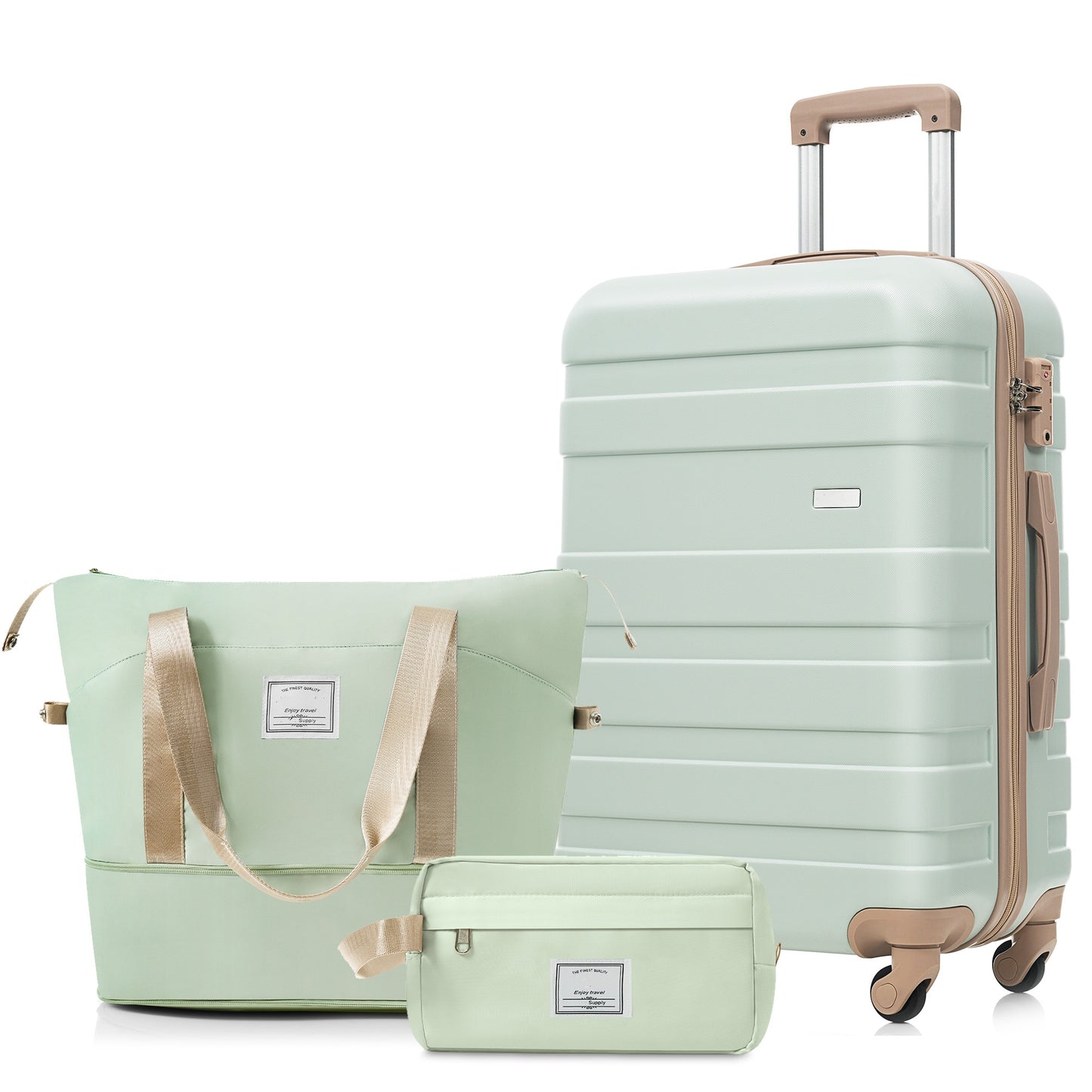 3-Piece Luggage Set - 24in Checked Suitcase, Travel Duffel & Toiletry Bag - Green