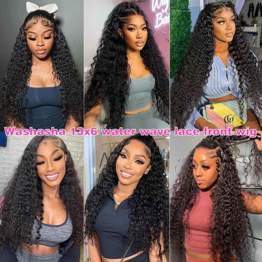 22 Inch Water Wave Lace Front Wigs Human Hair 13x6 HD Lace Frontal Wig Human Hair Pre Plucked with Baby Hair 200 Density Deep Part Curly Wig for Women
