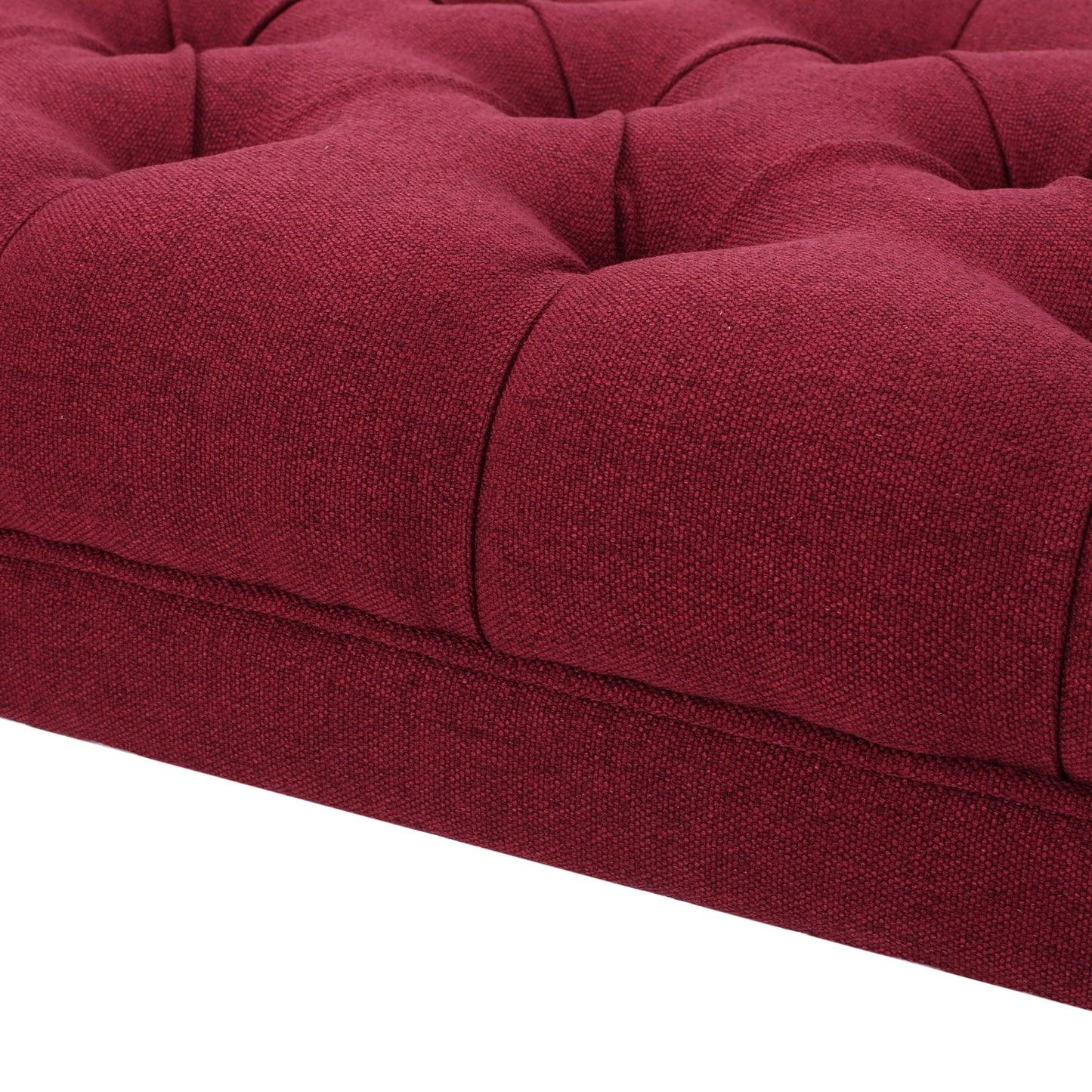 Red Fabric Ottoman Bench with Button Tufting