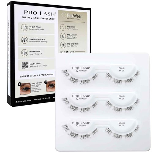 Pro Lash ProWear Professionally Styled Lash Clusters - Easiest to Apply Eyelash Cluster - 10 Day Eyelashes - Waterproof Lashes Clusters - 3 Sets - Classic No. 01 - Black