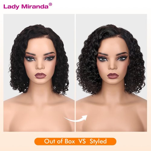 Lady Miranda Curly Human Hair Wigs 13x4 Lace Front Wigs Short Curly Wig for Black Women Wear and Go Human Hair Pre Plucked Pre Cut Short Bob Wig for Black Women