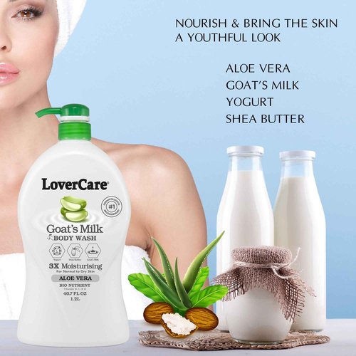 LoverCare Goat's Milk Moisturizing Body Wash Shower Cream Aloe Vera 40.7 Fl.Oz - Pack of 2