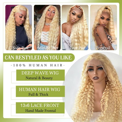 Valiilo 13x6 Lace Front Wigs Human Hair Deep Wave 613 Blonde Lace Front Wig Human Hair Pre Plucked Glueless Wig for Women 22 Inch