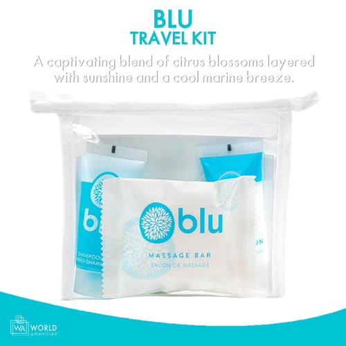 World Amenities Blu Bathroom Travel Kit - On The Go Luxury Kit Hotel Quality - Travel Essentials for Women and Men