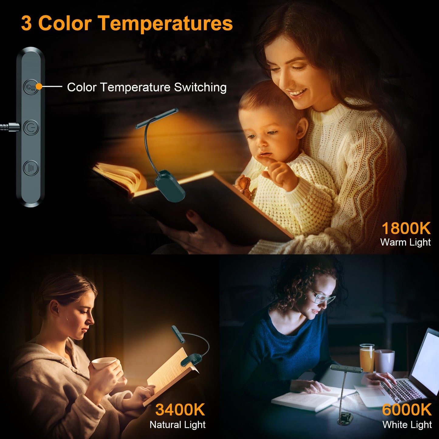 Gritin Rechargeable Book Light for Reading in Bed with 19 LED &Memory Function-Eye Caring 3 Color Temperatures,5 Brightness Levels,80 Hrs Runtime Flexible Goose Neck Clip on Light-Aquamarine