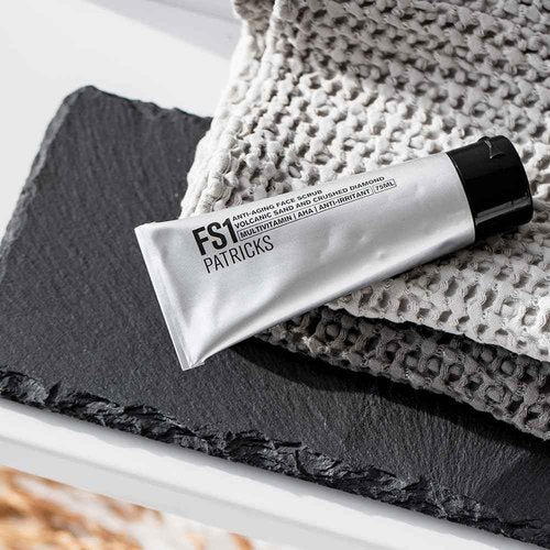 PATRICKS FS1 | Exfoliating Facial Scrub | Skin Care for Men | Anti-Aging Face Exfoliator | Helps to Reduce Ingrown Hair & Dead Skin | Travel Friendly | Made w/Diamond & Volcanic Sand Particles | 75g