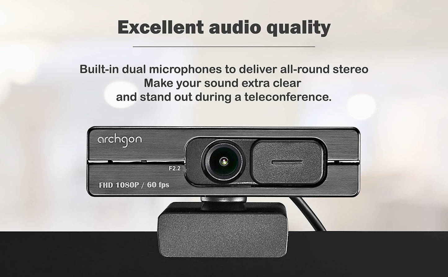 archgon 1080P/60fps Webcam C6206 Full HD Streaming Low-Light Correction Wide-Angle Lens Webcam with Dual Omni-Directional Microphone, Privacy Cover and Tripod Compatible with Teams Skype and Zoom