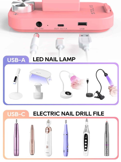 STOLAS Upgraded Nail Light for Desk, 48W 3350LM Foldable 3 Modes 3000-6000K Stepless Table Lamp for Nail Tech with Charging Port and Phone Slot, Nail Lamp for Nail Art, Photography, Reading, Painting
