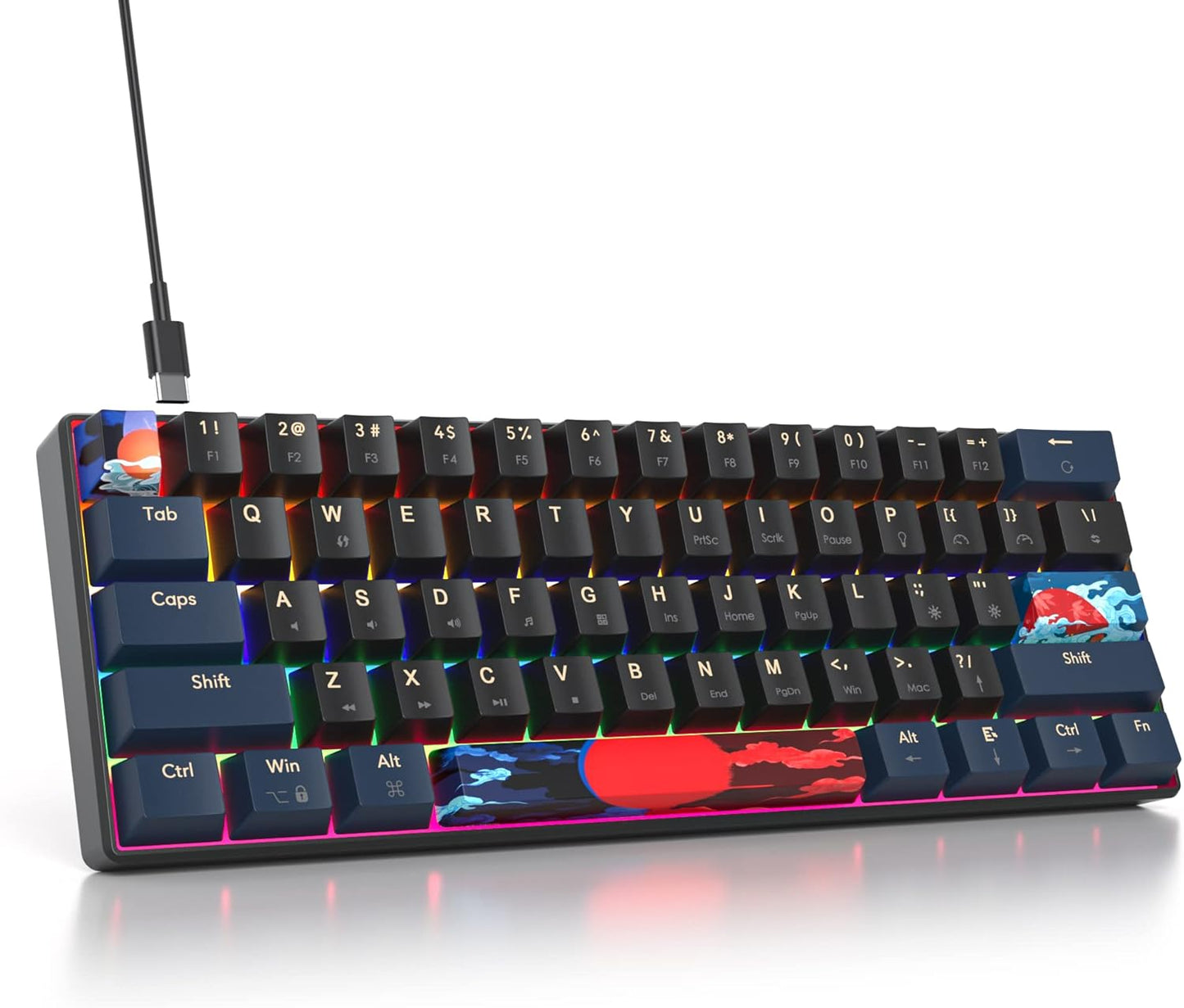 60 Percent Gaming Keyboard Mechanical with Linear Red Switch, 65% Wired Ultra-Compact Mini Keyboard Rainbow with PBT Keycaps for Ps4/Ps5/Xbox(68 MonsterB)