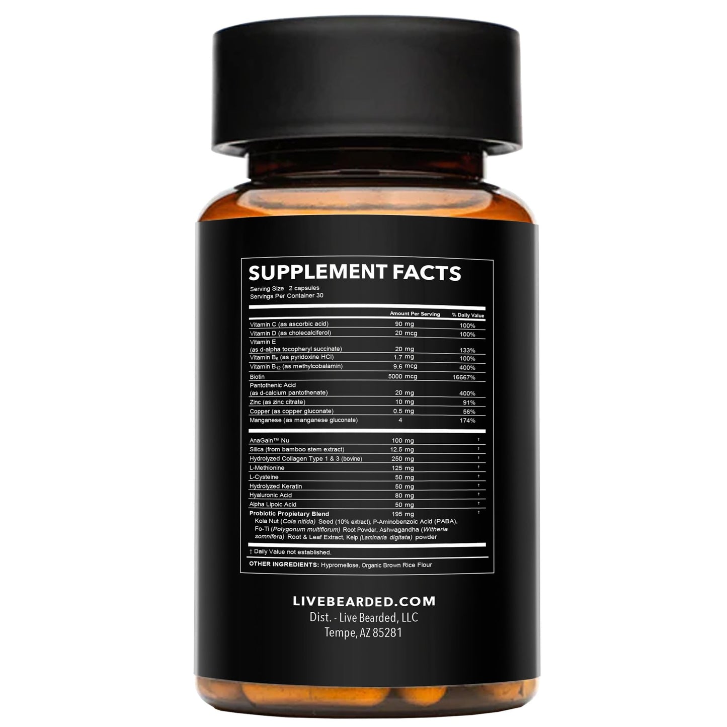 Live Bearded Beard Boost - Beard Growth Vitamins for Men with Biotin, Collagen, Silica, Fo-Ti Root - Facial Hair Growth for Men, Made in The USA | 90-Day Supply