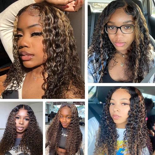 yamduly 24 Inch Highlight Ombre Lace Front Wig Human Hair Pre-Plucked 1B/30 Black Brown13x4 HD Lace Frontal Deep Wave Honey Blonde180% Density Balayage Glueless Wigs for Black Women