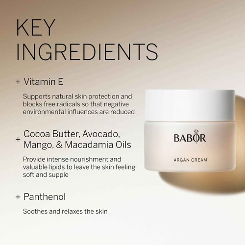 BABOR Argan Cream, Rich Moisturizer for Dry Skin, Infused with Lipids to Deeply Nourish, Enriched with Cocoa Butter to Provide Intense Hydration, Leaving Skin Soft & Supple, 1.7 oz