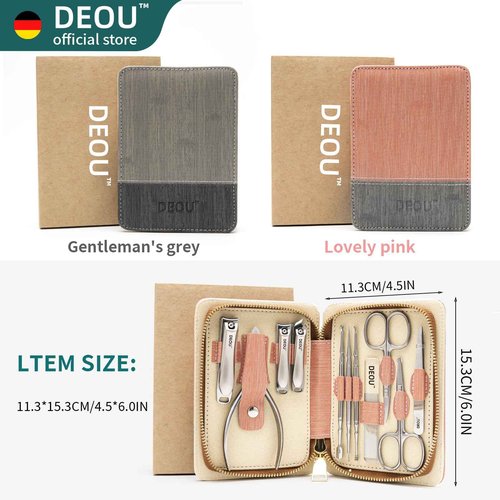 DEOU Manicure Sets Nail Clippers Stainless Steel Manicure and Pedicure kit Girls Professional Nail Files and Men's Grooming Scissors Tools for Home Personal Care or Gifts (Gray)