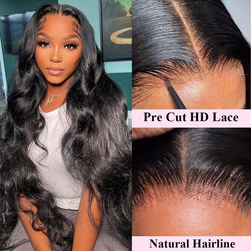 K KF BEAUTY U 24Inch Wear and Go Glueless Wigs Human Hair Body Wave 6x4 HD Lace Front Human Hair Wigs for Beginneers Headband Wig Human Hair Pre Plucked Lace with Baby Hair 180% Denisty