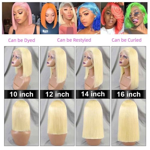 SOOFFSOR 613 Bob Wig Human Hair 12 Inch 250% Density 613 Bob Wig 13x4 HD Transparent Lace Blonde Bob Wig Human Hair Blonde Lace Front Wig for Women Short Glueless Wig