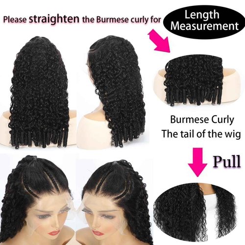 Burmese Curly Wig Human Hair Pre Braided Wig 13x6 Water Wave Lace Front Wigs Human Hair 180% Density Glueless Transparent Lace Frontal Wigs Pre Plucked for Black Women with Spiral End (22 Inch)