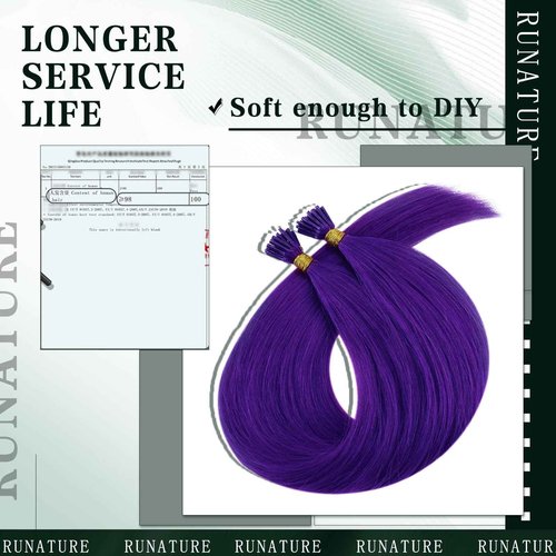 RUNATURE Bundles 22 Inch Purple I Tip Hair Extensions Human Hair and U Tip Hair Extensions Human Hair 25g 25 Strands