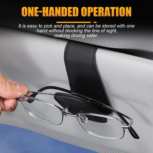 AICEL Sunglasses Holders for Car Sun Visor, Leather Eyeglasses Hanger Mounter, Magnetic Glasses Holder and Ticket Card Clip, Auto Interior Accessories Universal for SUV Pickup Truck