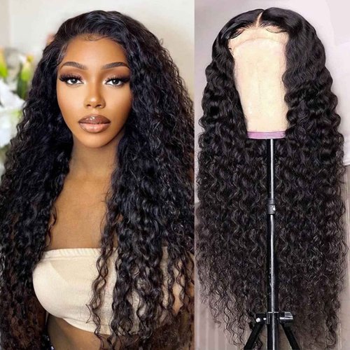 Jasperel Deep Wave Lace Front Wigs Human Hair 4x4 Hd Lace Closure Wigs for Black Women 24 inch Glueless Deep Curly Wet and Wavy Wig Pre Plucked Bleach Knots with Baby Hair Natural Color