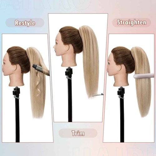Hairro Claw Clip In Ponytails 100% Real Human Hair Ponytail Hair Extensions Jaw On Ponytail Jaw/Claw Clips Pony Tail Hairpieces For Women 14 Inch 105g #12P613 Golden Brown Mix Bleach Blonde