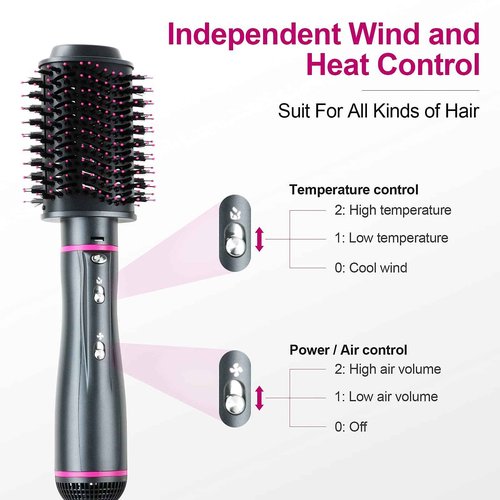 Hair Dryer Brush, WeChip 4 in 1 Detachable Negative Ion Hair Dryer, Blow Dryer Brush for Straightening/Drying/Curling, with Carrying Case (Gray)