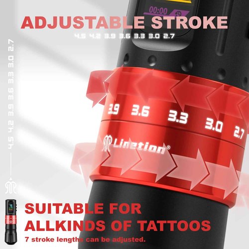 Linetion Tattoo Gun KT2 Adjustable Stroke Wireless Tattoo Pen Machine Kit,Coreless Motor,Strokes from 2.7~4.5mm,2 Pcs Replacement 1800mAh Power Battery Pack,Smart Multi-function (KT2-R2B)