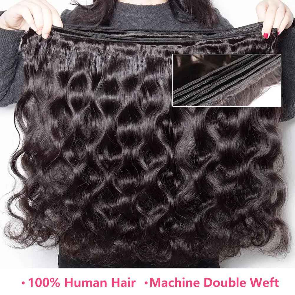 Human Hair Bundles with Closure 18 20 22+16 Inch Body Wave Closure with bundles 100% Brazilian Virgin 3 Bundles Human Hair Weave with 4x4 Free Part Lace Closures Natural Black