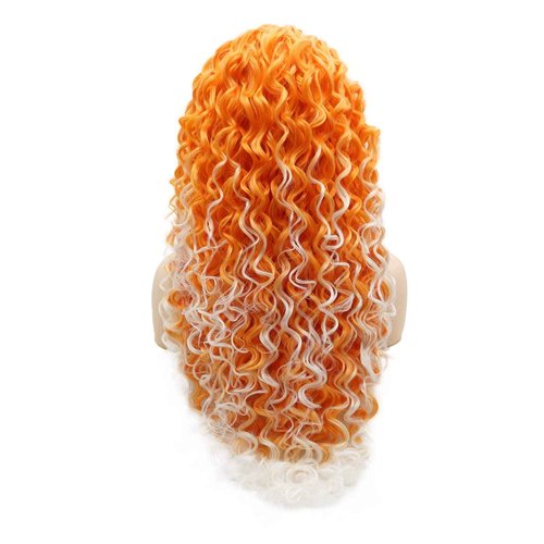 LUSHY BEAUTY Hair Synthetic Lace Front Wig Curly Long 26inch Orange Root White Ombre Heavy Density Realistic Wig