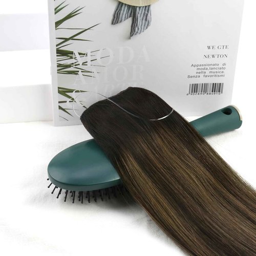 Ugeat Invisible Wire Hair Extensions Real Human Hair Brown Ombre Fishing Wire Human Hair Extensions Darkest Brown to Medium Brown Balayage Long Straight Full Head 20 Inch 95g