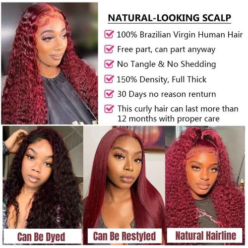 Jasperel Burgundy Deep Wave Lace Front Wigs Human Hair Glueless 22 Inch 99J 13x4 Hd Lace Frontal Wigs Human Hair for Black Women Wet and Wavy Wig Wine Red Colored