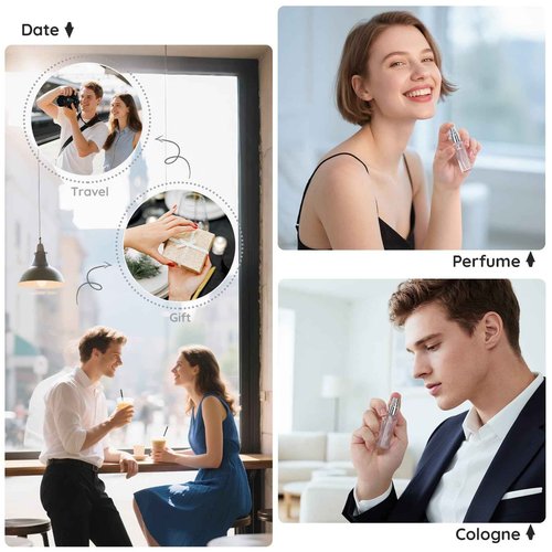 Segbeauty 60pcs 0.34oz Glass Perfume Bottles Empty, Travel Perfume Bottle Refillable, 10ml Mini Glass Spray Bottles, Bulk Fine Mist Small Cologne Sprayer, Fragrance Atomizer with Dispensing Tool