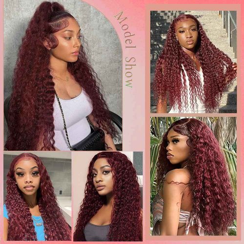 Cfaimity Reddish Brown Lace Front Wigs Human Hair 13x6 Reddish Curly Lace Front Wig 180 Density Deep Wave HD Lace Frontal Wigs Pre Plucked for Women burgundy 33# Colored Human Hair wig 18inch