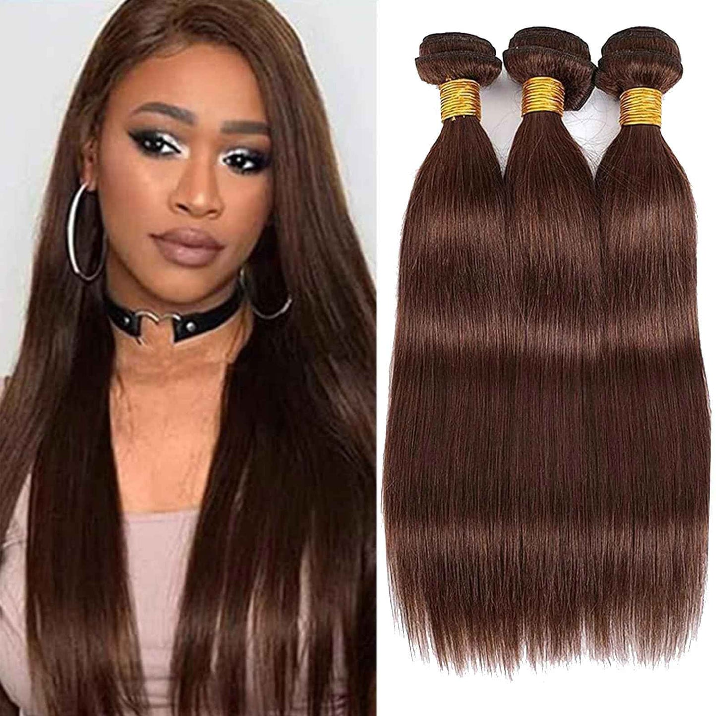 Habiliana Bundles Human Hair 26 28 30 Inch Straight Dark Brown 4 Human Hair Bundles 11A Unprocessed Brazilian Virgin Quick Weave Hair Extensions for Black Women