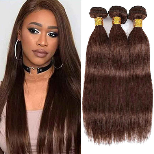Habiliana Bundles Human Hair 26 28 30 Inch Straight Dark Brown 4 Human Hair Bundles 11A Unprocessed Brazilian Virgin Quick Weave Hair Extensions for Black Women