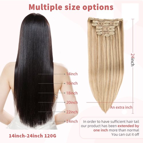 DIYOMO human hair clip in extensions Soft&Natural 120g 7pcs hair extensions real human hair clip insHair Straight&Invisible (16 Inch,#16/22)