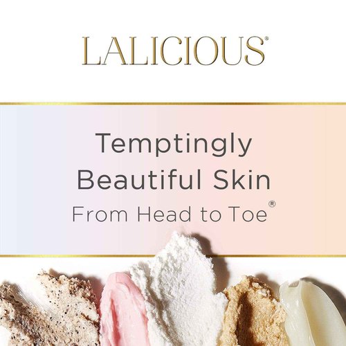 LaLicious Sugar Kiss Travel Set - Whipped Sugar Scrub, Shower Gel / Bubble Bath, Body Butter & Body Oil in a Luxe Velour Makeup Bag (4 Piece Kit)