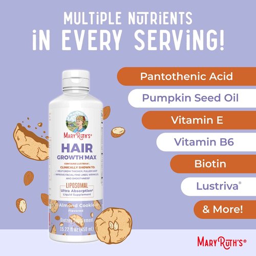 MaryRuth Organics Women's Hair Growth MAX Liposomal | with Lustriva® + Biotin 10000mcg + Pumpkin Seed Oil | Thicker Hair | Hair Care | Wrinkles, Fine Lines, Skin Care | Ages 18+ | 15.22 Fl Oz