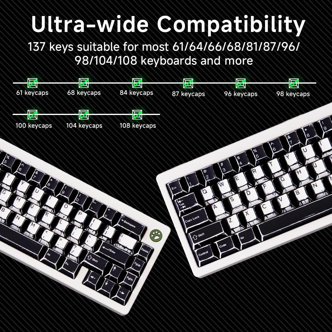 Anime PBT Keycaps,Japanese Manga Cherry Profile Custom Keycaps Set 60 65 75 100 Percent,5 Side Dye Sublimation 137 Keys Set for Cherry Gateron MX Switches Keyboards,Black and White