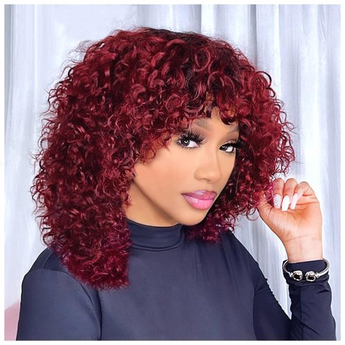 Realloves 12 Inch 99J Burgundy Deep Wave Curly Bob Wig for Black Women 180% Density Human Hair 13x4 HD Lace Front Wigs