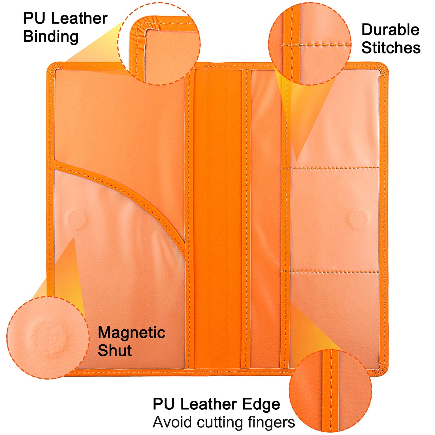 LumiMokki Premium Car Registration & Insurance Card Holder with Magnetic Shut, Vehicle Glove Box Car Organizer - For Documents, Cards, License (Orange)