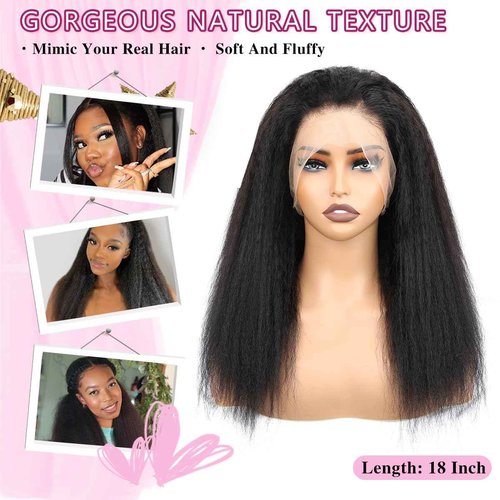 Alidiamond 360 Lace Front Wigs Human Hair Kinky Straight Wig 360 Frontal Wigs for Black Women 16 Inch 180% Density Yaki Straight 360 Full Lace Wigs with Baby Hair Natural Color