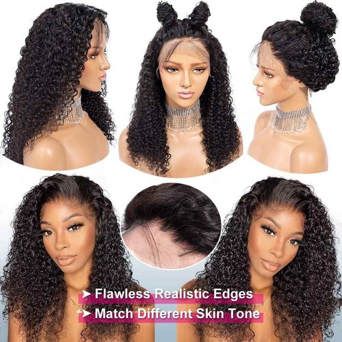 CYNOSURE 13x4 HD Transparent Lace Front Human Hair Wigs for Black Women 9A 180% Denisty Curly Lace Front Wigs Human Hair Pre Plucked with Baby Hair Natural Black Color 20inch