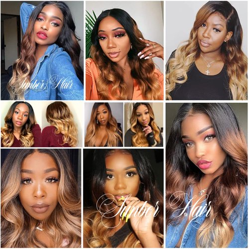 Sunber Ombre Brazilian Hair Bundles Body Wave 12A Grade Human Virgin Hair One Bundles 3 Tone 1B/4/27 Color Hair Extensions 18Inch T1B/4/27 Color