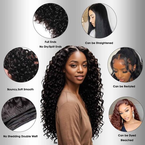 12A Indian Raw Bundles Human Hair 12 14 16 18 Inch Deep Wave Human Hair Bundles,100% Unprocessed Virgin Deals Real Human Hair Extensions,Natural Black Sew In Quick Weave Deep Wave Bundles for Women