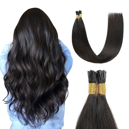 I Tip Human Hair Extensions 28 Inch #1B Natural Black - Long Straight Pre Bonded Black I Tip Hair Extensions 50g/50Strands