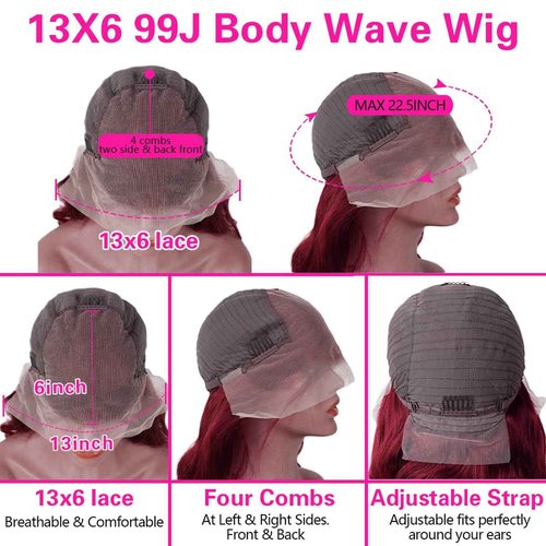 BOSDIOS 13x6 Burgundy Lace Front Wigs Human Hair Red 99J Body Wave Transparent Lace Frontal Wig Human Hair for Black Women Colored Wine Red Wig 180% Density Glueless Pre Plucked With Baby Hair(30in)