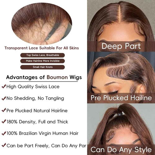 Chocolate Brown Lace Front Wig Human Hair Body Wave Lace Front Wigs Human Hair Pre Plucked 200% Density Frontal Wigs Human Hair 13x4 Brown Wig 30 Inch Lace Frontal Wig