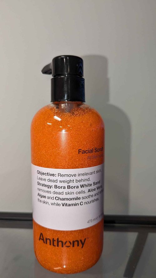 Anthony Facial Scrub, 16 Fl Oz, Contains Aloe Vera, Sand, Algae, Chamomile, Vitamin C, Soothes, Protects, Refreshes and Removes Dead Skin Cells