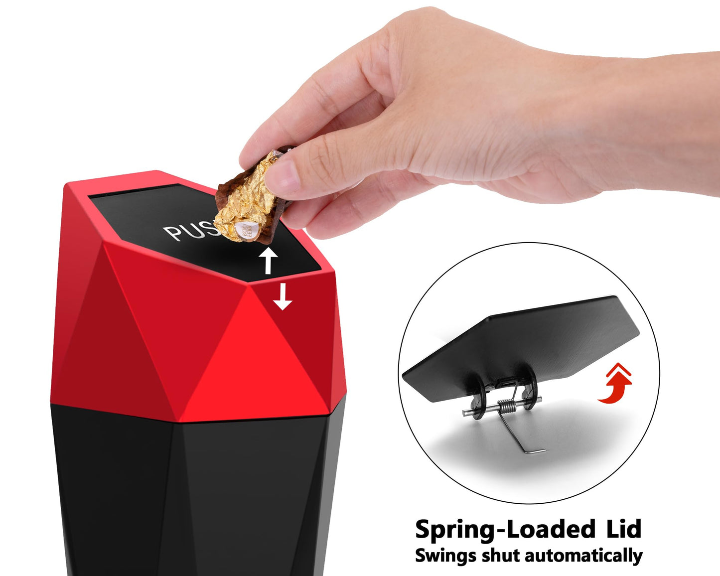 Ginsco Car Trash Can Cup Holder, Mini Car Trash Can with Lid, Car Accessories for Interior, Leakproof Small Trash Cup for Car, Home with Additional 2 ABS Hooks and 90pcs Trash Bags Red